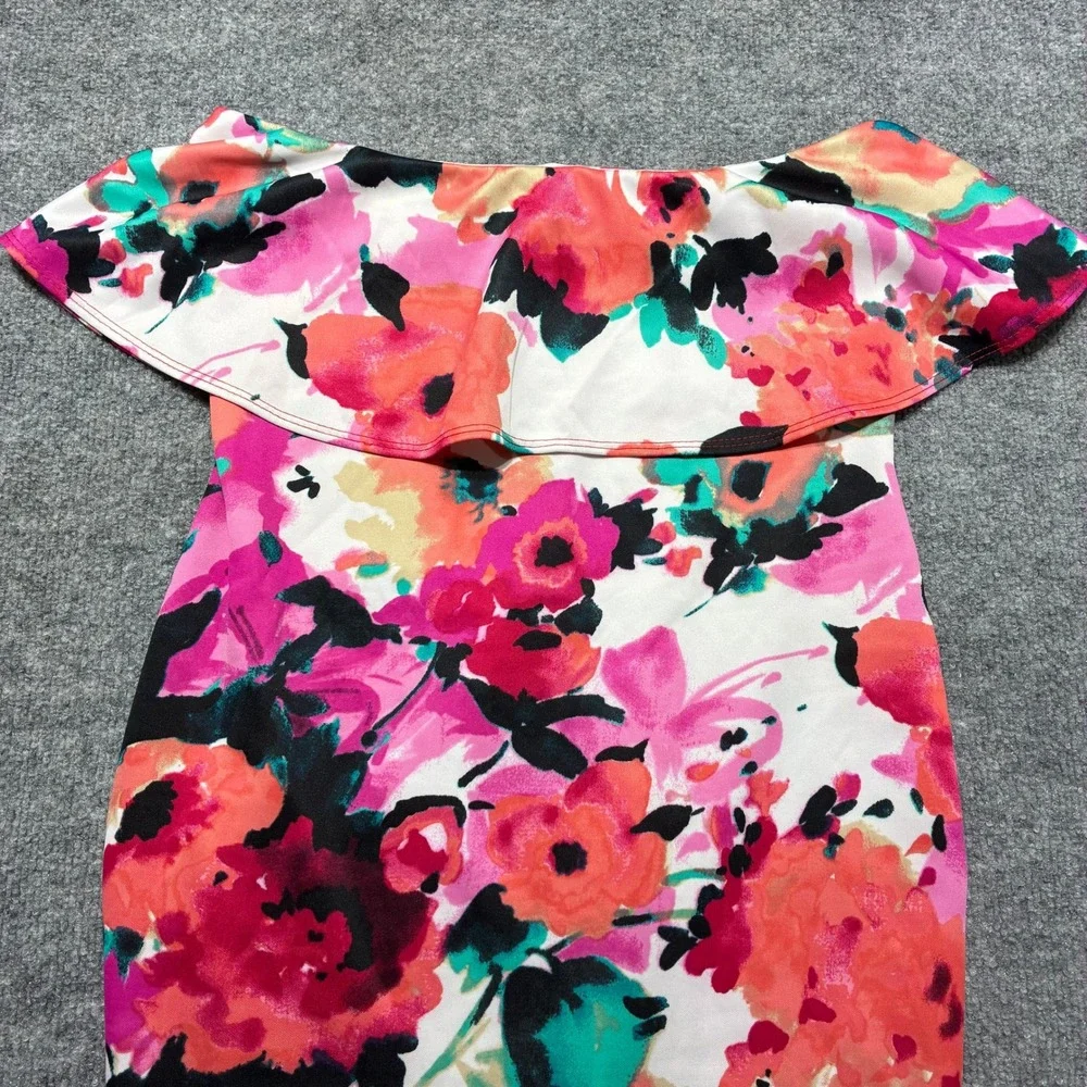Sensational Collection Floral Off Shoulder Ruffle‎ Bodycon Dress XL Made USA